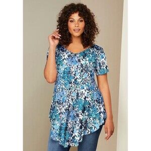 Roaman's Women's Plus Size‎ L 18/20 Swing Ultra Tunic Top Shirt Blue Floral